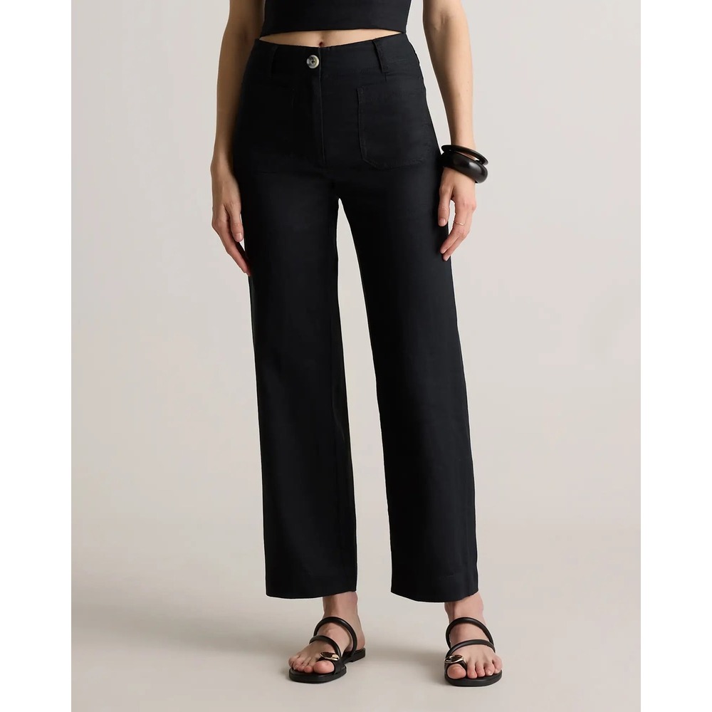 Quince European Linen Patch Pocket Wide Leg Pants Black 16 Minimalist Neutral